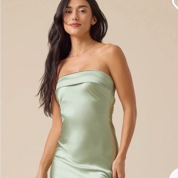Altar'd State Dresses & Skirts - Altar'd State Strapless Satin Dress in Sage, XL New With Tags
